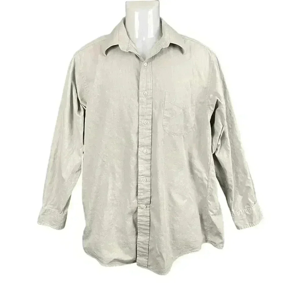 Casual 100% Cotton Gray Dress Button Up Shirt 15‎ 1/2 Mens  Brooks 346